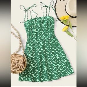 Shein knot strap shirred back ditsy floral shirt dress